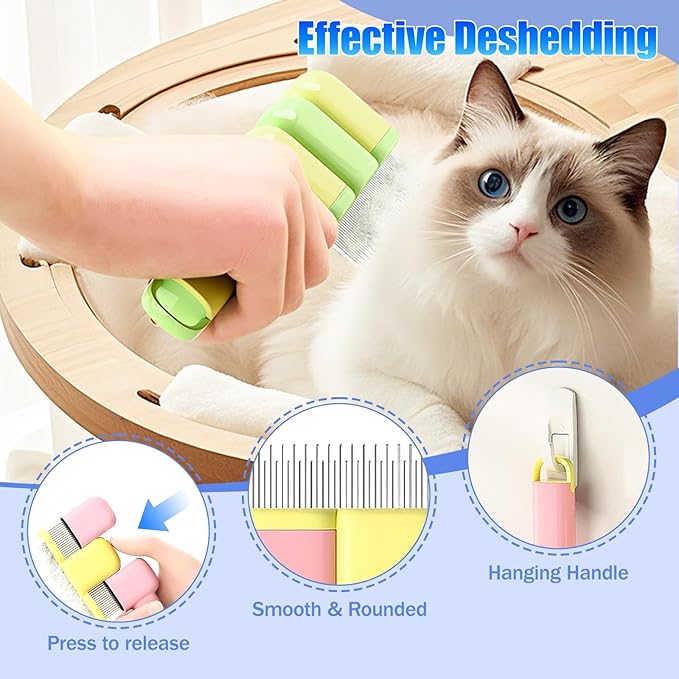 9 PCS Multifunctional Pet Grooming Brush Set for Dogs & Cats – Deshedding Gloves, Hair Removal Combs, Spray Bottle & Lice Flea Combs, Essential Bathing,Brushing & Shedding Tool Kit for Dog & Cat Care