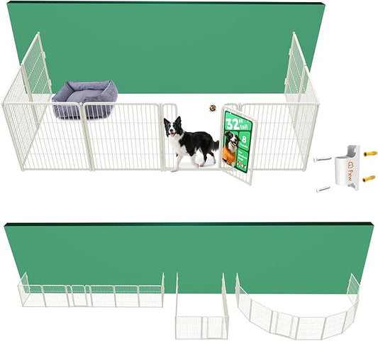 FXW Homeplus Unleashed Indoor Dog Playpen - Stress-Free and Safe Play, Heavy Duty 32 Inch 8 Panels with Fence-to-Wall Anchor (Pack of 4) for Small and Medium Dogs, White│Patented