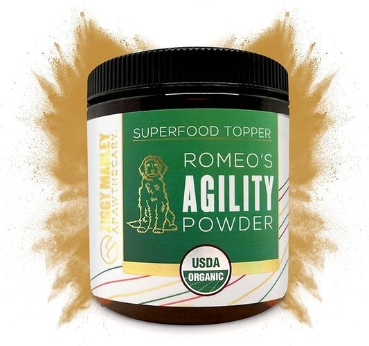 Organic Agility Superfood Powder for Dogs & Cats – Support Agility & Mobility - USDA Organic Bone Broth, Turmeric, & 3 Functional Mushrooms