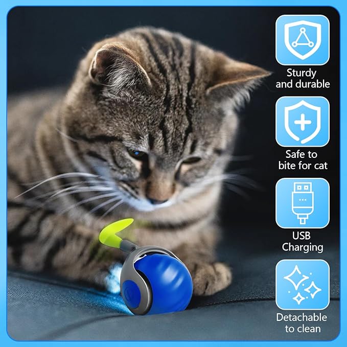 Interactive Cat Ball Toy 2.0 Cat Toy,Smart Interactive Cat Ball Toy for Indoor Cats with 3 Tails 2 Speeds,Obstacle Avoidance Smart Cat Toys for Keep Them Busy for Small/Medium/Large Cats