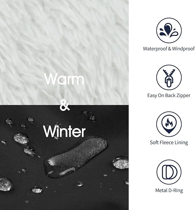 IECOii Dog Coats for Small Dogs Winter Harness Zip Up - Black,XSmall - Warm Fleece Lined Small Dog Winter Coat with D Ring,Waterproof Puppy Coats Dogs Snow Jackets Snowsuit Chihuahua Papillon Maltese