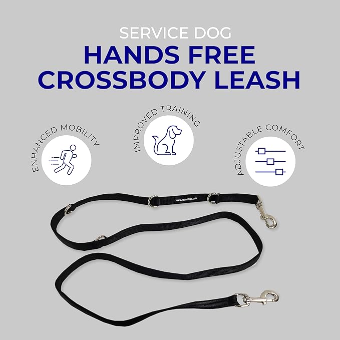 ActiveDogs Hands Free Dog Leash – Adjustable 4-Point Crossbody Hands Free Leash for Mobility & Training – Waist Belt for Dog Walking - Durable 3/4" Double-Stitched Nylon, Black, 6.5ft