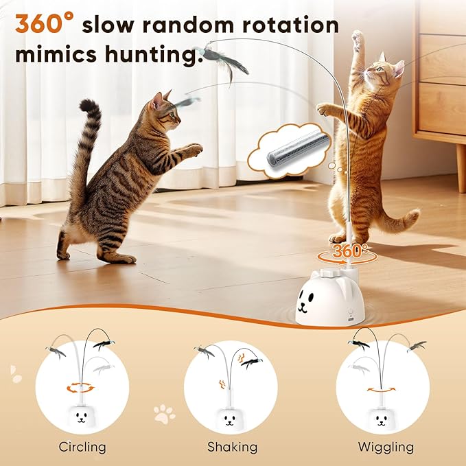 Interactive Cat Toys for Indoor Cats - Automatic Flying Bird Feather Toy, USB Rechargeable Electric Cat Teaser with Strong Suction Base, Smart Motion Activated Self-Play Enrichment Toy for Bored Cats