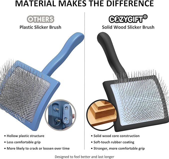 Large Dog Slicker Brush for Shedding & Curly Coat, Long Hair Dogs & Cats, Doodles, Poodles & Goldendoodles, Long Pin Grooming Brush with Wooden Handle, 3 Pcs Comb Set for Mats Tangles. Black