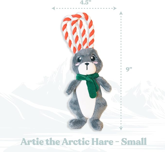 Dog Toys | Holiday Plush Toy Arctic Hare Stuffed Animal for Dogs | Small Eco Friendly Toy - Easy to Clean and Made from Non Toxic Materials