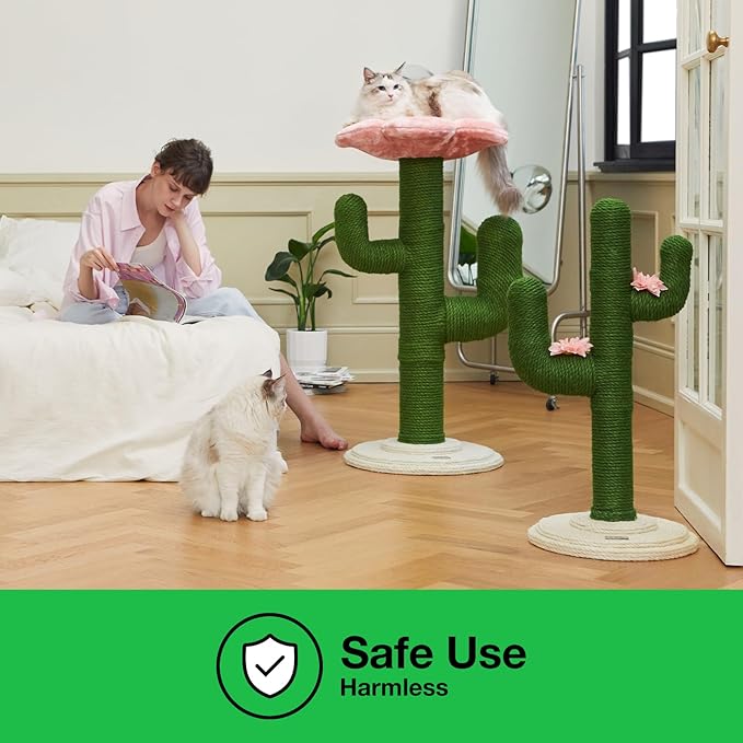 VETRESKA Cat Scratchers for Indoor Cats Cactus Cat Scratch Post Jute Rope, 31.5'' Tall Green Vertical Cactus Cat Tree Scratching Posts Protect Furniture