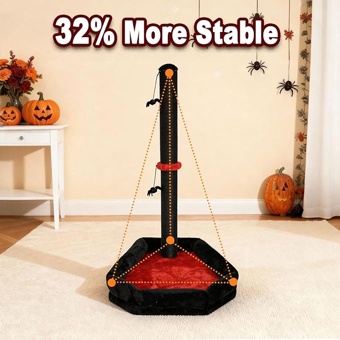 Gothic Cat Scratching Post with Bed, 34" Tall Cat Scratcher for Indoor Cats - Modern Sisal Scratch Post with Spider Dangling Toys for Kittens and Adult Cats
