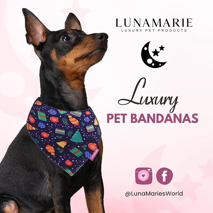 LunaMarie - Luxury Pet Birthday Bandanas -Premium & Silky Poly Fabric | 100% Handmade | Custom Shape Dual Layered (Christmas Tree, Medium)