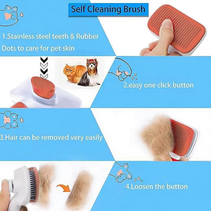 Self Cleaning Slicker Brush, Dog Cat Bunny Pet Grooming Shedding Brush, Easy to Remove Loose Undercoat, Pet Massaging Tool Suitable for Pets with Long or Short Hair (Red)