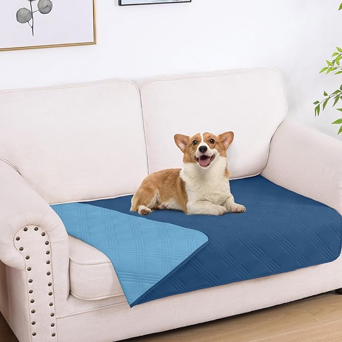hyha Waterproof Dog Blanket, Reversible Pet Bed Blanket, Soft Sofa Couch Cover for Dogs Washable, Waterproof Pet Couch Covers for Sofa Puppy Cats Furniture Protector(30"x53", Navy Blue/Blue)