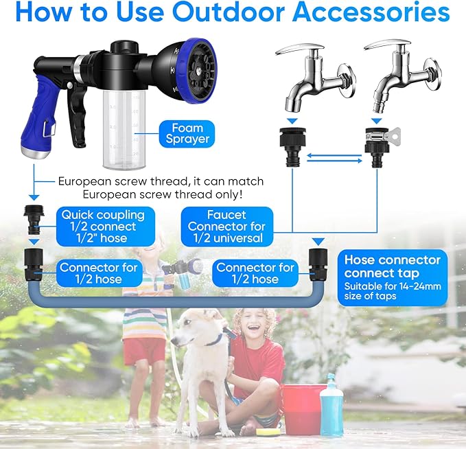 Dog Shower Attachment Water Hose Nozzle Sprayer Set with Metal 3-Way Diverter & 6.6 Ft Long Hose, Tub Faucet for Shower Arm Easy Faucet Pup Pet Bathing Sprayer Washer Kit