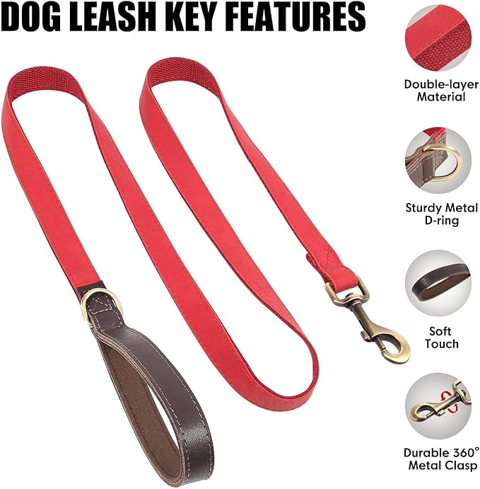 Didog PU Leather Dog Leash for Small Dogs 4.5ft, Soft Padded Handle Dog Leashes for Medium Size, Walking and Training Leashes Faux Leather for Large Pet,Red