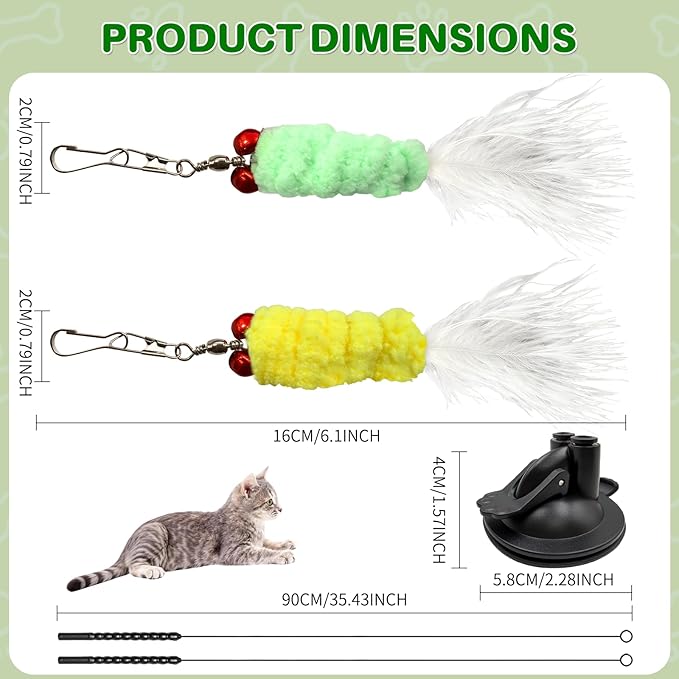 Cat Toys Interactive Teaser Wand, Feathered Fish Toy with Suction Cup Base, Realistic Fish & Feather Attachments for Multi-Cat Households, Perfect for Independent Play, Ideal for Cats & Kittens