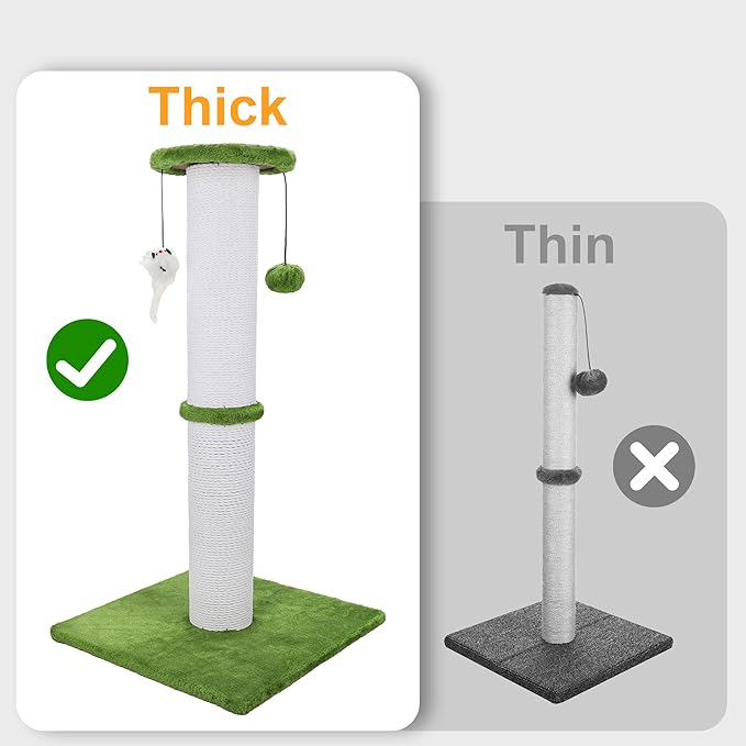 Cat Scratching Post 34 Inches Heavy Duty and Thicker Cat Scratching Post Sisal Rope with Hanging Ball and Mice Scratching Post for Indoor Cats and Adult(Bright Green)