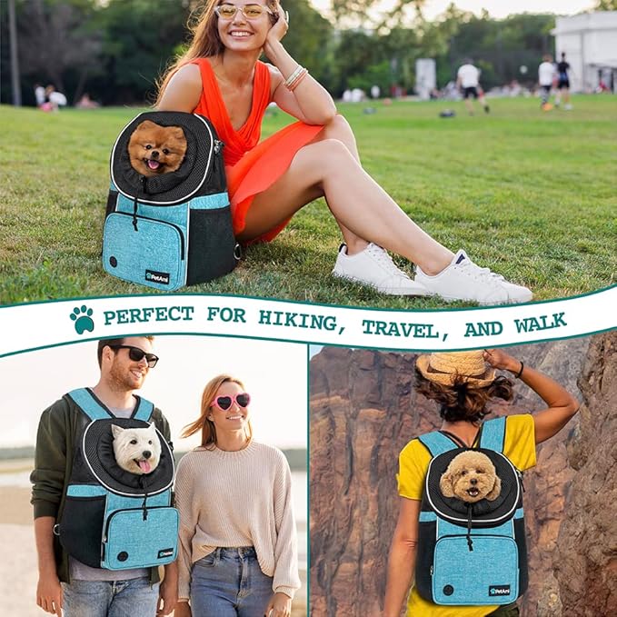 PetAmi Adjustable Cat & Dog Chest Carrier Backpack, Ventilated for Hiking & Camping, Max 15 lbs, Teal Blue