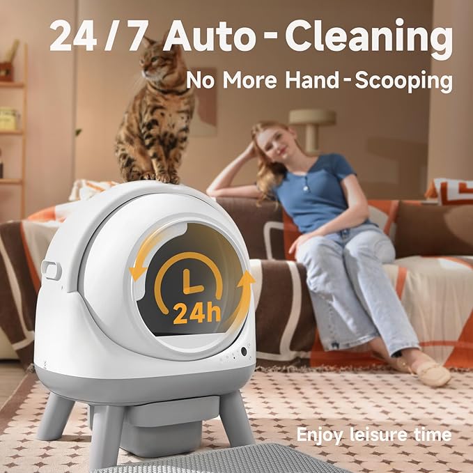 Self Cleaning Litter Box for Multiple Cats, G1 Automatic Cat Litter Box, Self-Cleaning Robot with Smart APP Control and Health Monitoring, Includes 2 Roll Trash Bag and Litter Mat, White