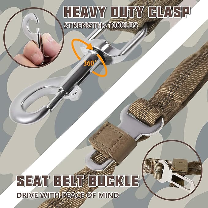 AUROTH Heavy Duty Bungee Dog Leash for Large Breed Dogs, No Pull for Shock Absorption with Car Seat Belt, 2 Padded Handles 4.5Foot 6Foot Training Dog Leash Army Yellow