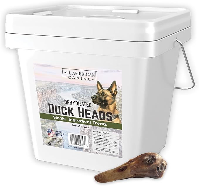 30 Natural Duck Head Dog Treats – Single Ingredient, Dehydrated & Digestible – Low-Fat, High-Protein Chew for Training & Dental Health – Made in USA