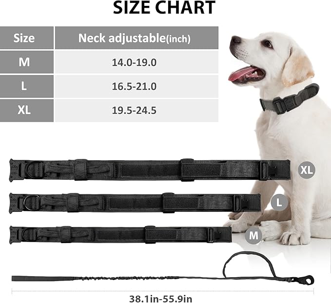 Tactical Dog Collar and Leash Set Heavy Duty Military Dog Collar with Handle and Metal Buckle for Medium and Large Dogs (Black, XL)