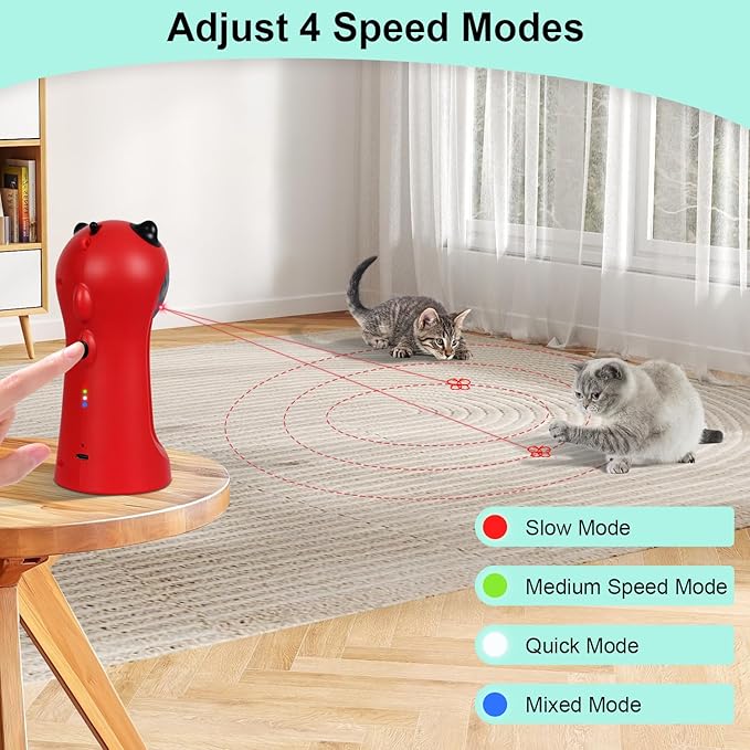 TBTeek Cat Toy Motion-Activated, Rechargeable Automatic Cat Toy with Rotating Red Light, 4 Speed Modes for Indoor Cats, Kittens & Dogs（Red）