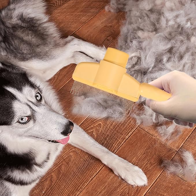 Dogs and Cats Comb with Release Button, Pet Hair Removal Tools with Safe Stainless Steel Teeth for Deshedding, Cat Grooming Supplies for Long/Short Hair, Cat Brush for Shedding, Orange