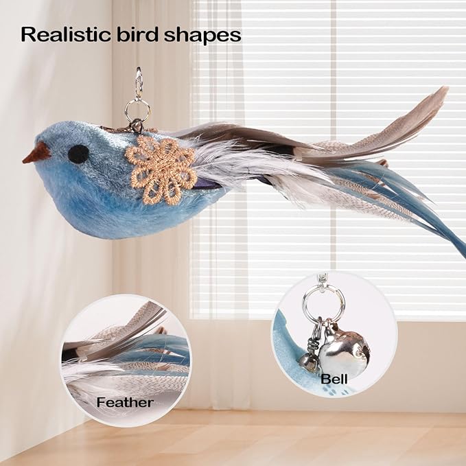10PCS Cat Bird Toy Refills Feather Cat Wand Attachments with Bell, Interactive Cat Toys for Indoor Cats Kittens, Kitty