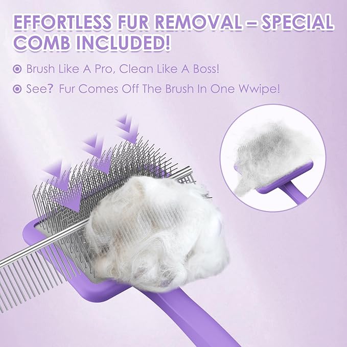 Large Slicker Brush for Dogs – 3pc Grooming Kit with Undercoat Rake & Comb, Deshedding Pin Brush for Mats & Shedding on Long-Haired & Double-Coated Dogs, Cats, Poodles & Goldendoodle, Purple