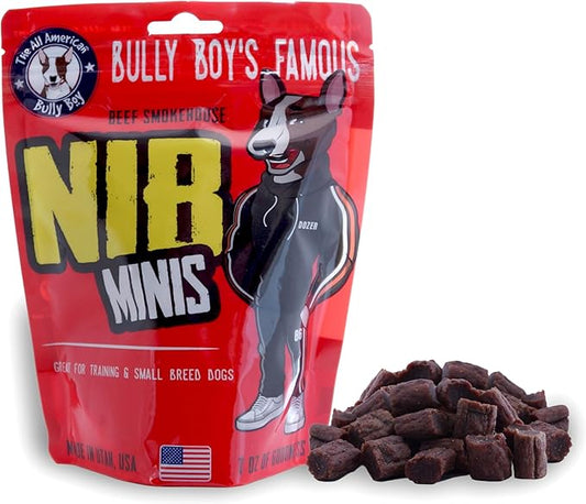 Bully Boy's Famous Mini Beef Training Nibs Dog Treats | Free from Wheat, Corn, Soy, or Gluten | USA Sourced Ingredients | with Smokehouse Beef | Made in Utah | 7 oz - 1 Pack