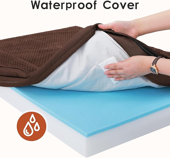 Orthopedic Dog Beds for Large Dogs, Memory Foam Dog Beds Large Sized Dogs, Washable Removable Cover, Nonskid Bottom, Waterproof, for Indoor, Outdoor, Crate ＆ Car Use, 36x27x6 Inches, Brown Grey