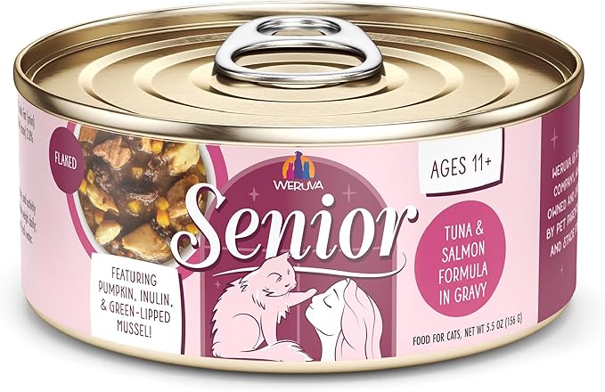 Weruva Senior Cat Food, Tuna and Salmon in Gravy, 5.5oz Can, Pack of 8
