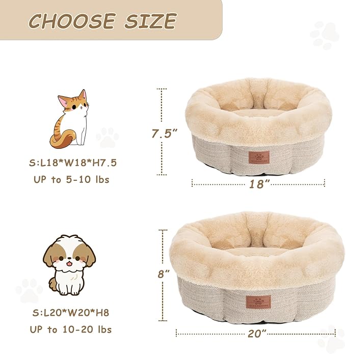 WINDRACING Cat Beds for Indoor Cats, Dog Bed for Small Dogs Breeds, Soft Kennel Bed, Comfy Durable Pet Sleeping Bed, Washable Roun Cat Bed & Non-Slip Bottom, Size 20" L x 20" W x 8" Th