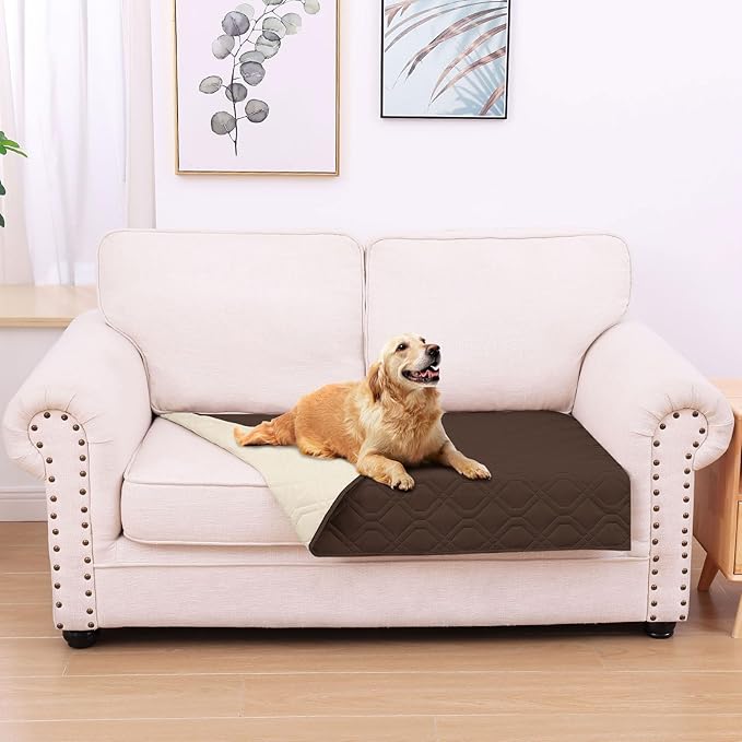hyha Waterproof Dog Bed Blanket, Soft Pet Blankets, Waterproof Couch Cover for Dogs, Reversible Sofa Covers Washable for Furniture (30x53 Inch, Chocolate/Beige)