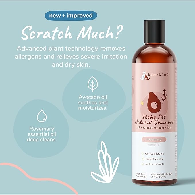 kin+kind Organic Dog Shampoo Itchy Skin Relief – Natural Dog Shampoo for Dry, Sensitive Skin – Moisturizing Formula with Coconut Oil, Olive Oil & Avocado Oil – Grooming Supplies – Made in USA 12 fl oz