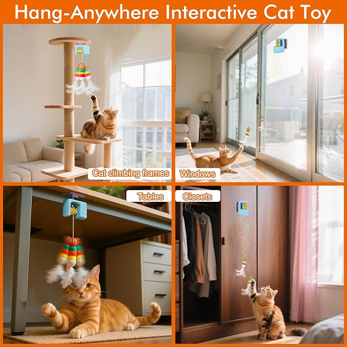 AIERSA Interactive Cat Toys for Indoor Cats,Automatic Cat Hanging Toys for Bored Indoor Adult Cats, Caterpillar and Flying Bird Toy for Door Frame, Self-Play Pet Chase Toy-Blue