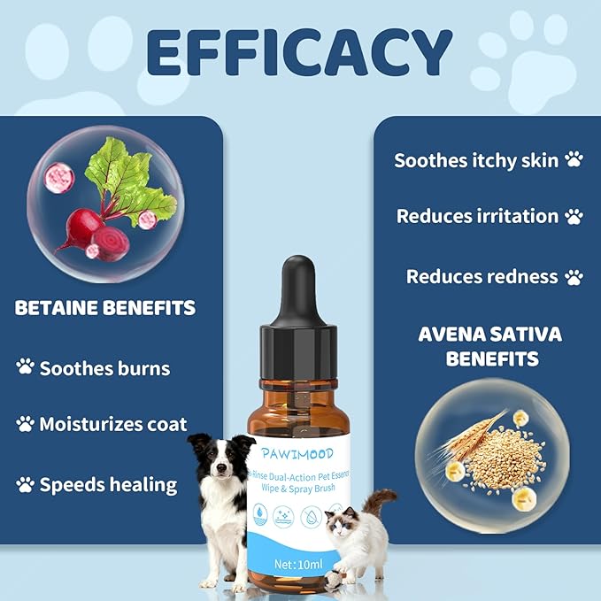 10Pcs Waterless No-Rinse Pet Shampoo Essence for Dogs & Cats, Concentrated Deodorizing Formula Neutralizes Odors & Hydrates Coat with Pomegranate Scent, for Steam Brush,0.34 oz*10