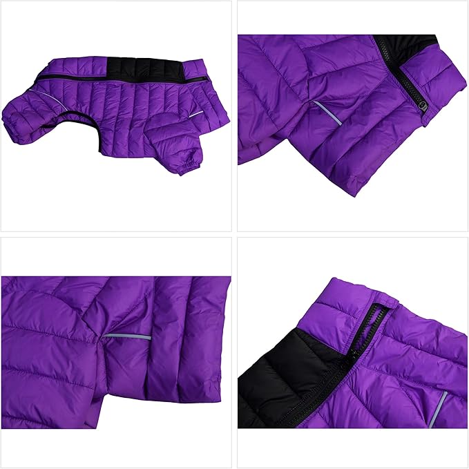 Purple Dog Jacket, Windproof & Waterproof, Reflective, Adjustable, Zippered, Snow Jacket for Small to Large Dogs