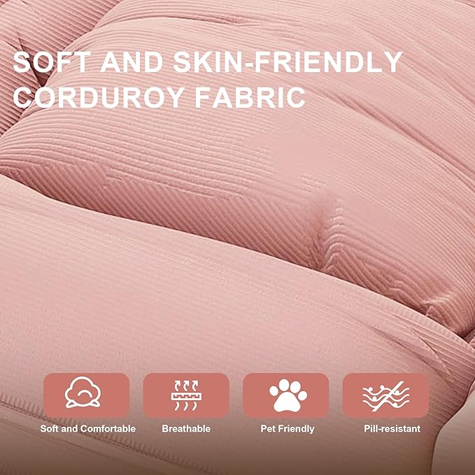KEIKI Human Dog Bed for Adults, Giant Corduroy Plush Dog Bed with Adjustable Recliner, Foldable Nest Sofa Couch with Pillows for Bedroom or Living Room, Pink