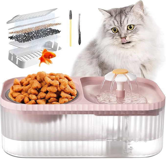 Cat Water Fountain, Ultra Silent Pet Fountain 100oz/3L with Cat Bowl, Automatic Dog Water Dispenser with Smart Pump for Cats, Small to Medium Dogs