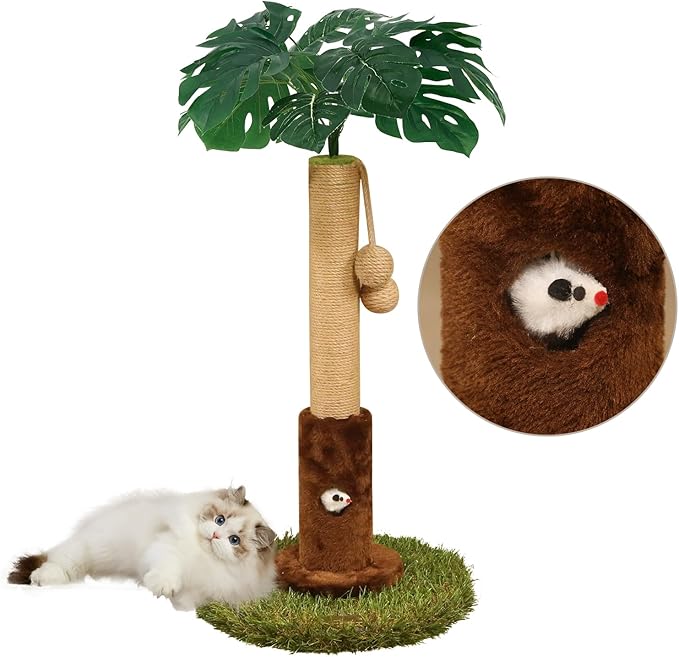 Cat Scratching Post for Indoor Cats and Kitten - 35.43" Tall Cat Scratching Post with Sisal Rope,Palm Tree Cat Scratch Post with Hanging Ball (26.4-Brown, 26.4in)