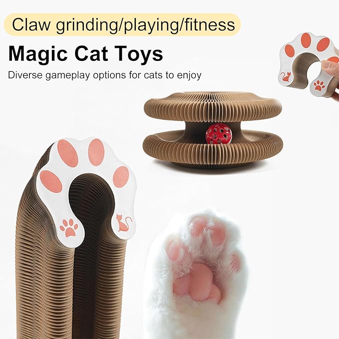 3PC Kitty Curls Cat Toy,Magic Organ Cat Toy,Cat Scratcher for Grinding Claw Cardboard Cat Toys,Interactive Scratch Pad with Toy Ball