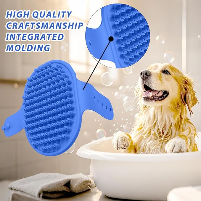 Ultra-Soft Pet Grooming Brush with Adjustable Ring - Ideal for Dogs & Cats of All Hair Types - Bath, Shower, Dog Shampoo Brush & Massage Tool (Blue, 1-Pack)