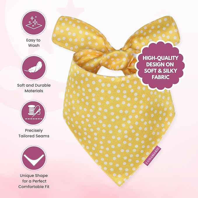 LunaMarie - Luxury Dog Bandanas - Puppy Bandanas Cat Accessories | Premium & Silky Fabric | 100% Handmade Quality | Custom Shape Dual Layered Reversible Small, Medium, Large Cat Scarf (Sophie, Small)