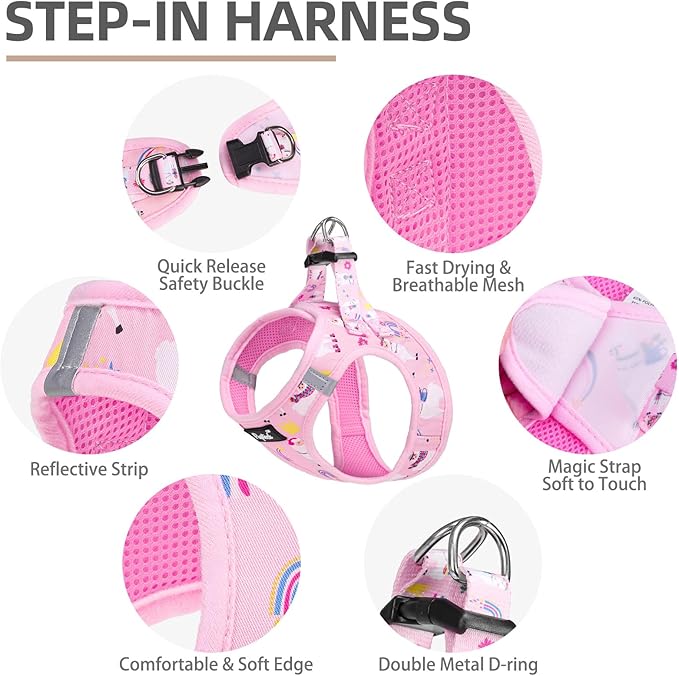 PUPTECK Adjustable Dog Harness Collar and Leash Set, Step in No Pull Pet Harness for Small Medium Dogs Puppy Cats Outdoor Walking, Soft Mesh Padded Reflective Vest Harnesses, Light Pink Alpaca, M