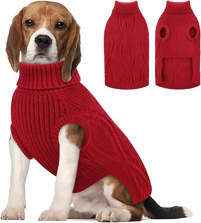 Dog Sweater Pullover, Cable Knit Dog Christmas Sweater, Dogs Sweaters for Small Medium Large Dogs with Harness Hole,Puppy Sweaters Boy Or Girl(Wine Red,XL)