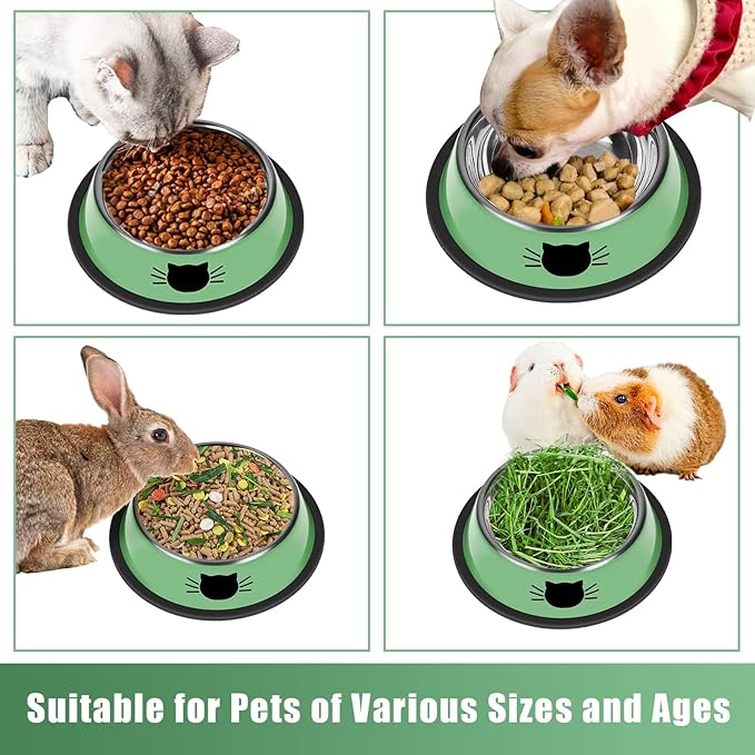 2 Pcs Non-Slip Stainless Steel Small Cat Food Bowls - Unbreakable, Thicken 7 Oz Cat Dishes - Indoor, Removable Rubber Base, Easily Clean, Lovely Color