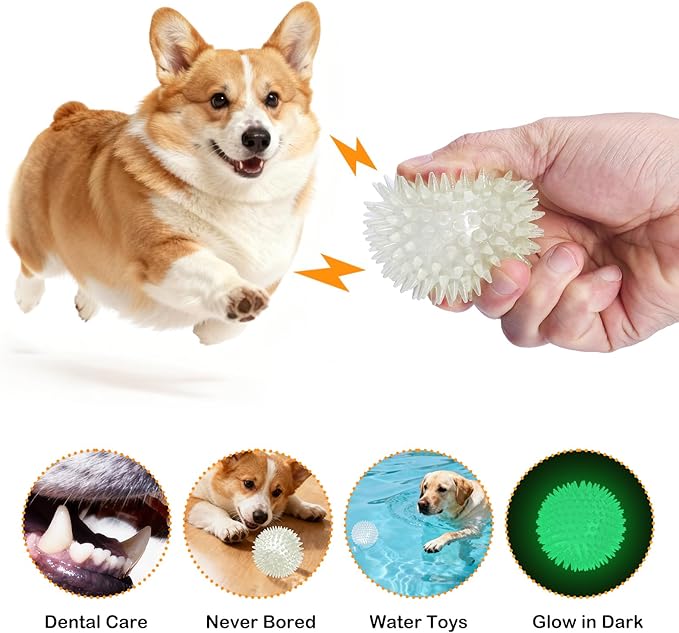 petizer 6 Pack 3.5’’ Glow in The Dark Bouncy Balls - Squeaky Dog Toy Balls, Spiky Durable Floating Pool Ball, Fetch Toy for Medium Large Dog Teething Chew (3.5’’, Medium/Large)