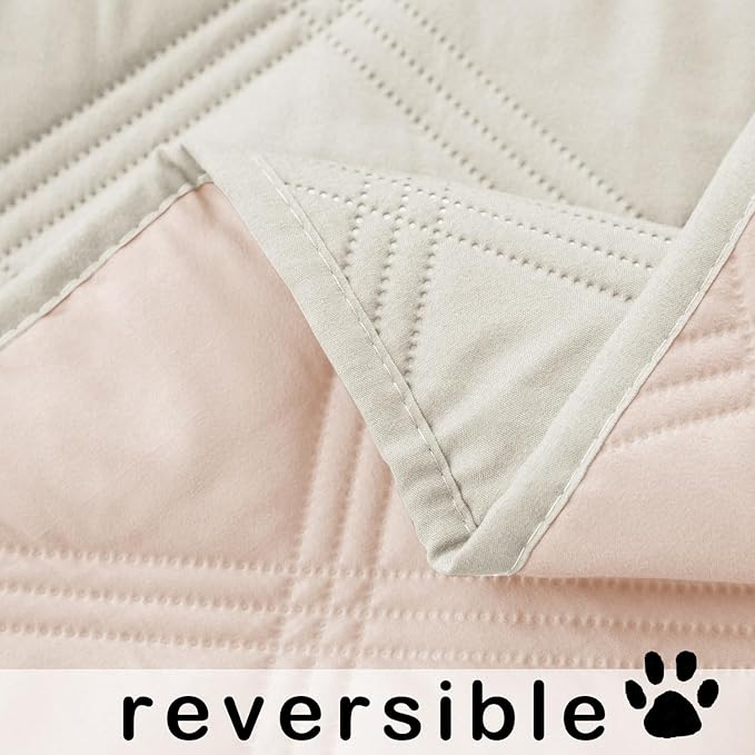 fuguitex Waterproof Dog Blanket Reversible for Small Dogs Resistant Leakproof Washable Couch Cushion Bed Protector Cover for Indoor Furniture Pet Friendly（68"*82",Baby Pink+Cream