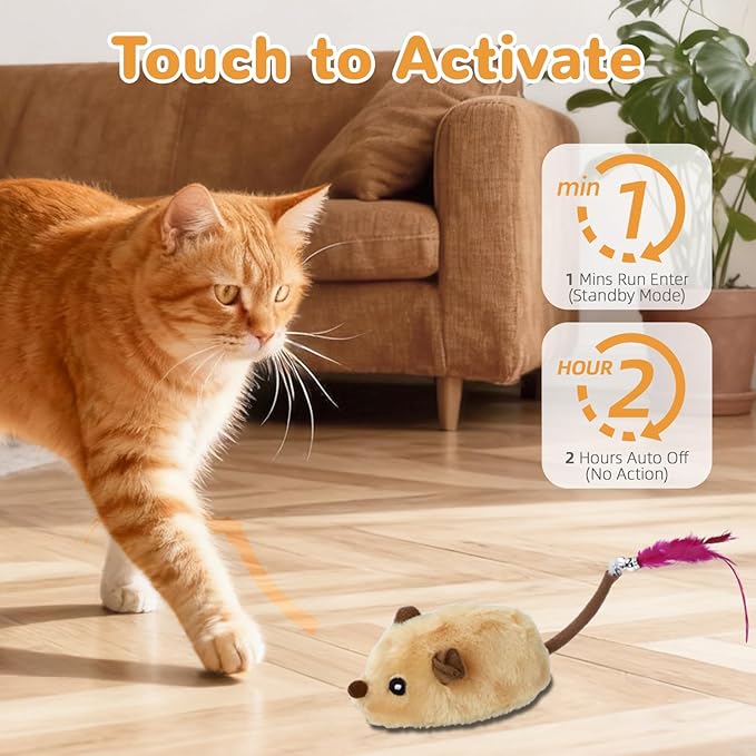 Interactive Cat Toys - Fake Mouse Moving Cat Toy with Automatic Sensor, Cats Mouse Toy with Realistic Sound & Extended Tail Automatic Toy for Cats Pet, Squeaky Toys (Yello)