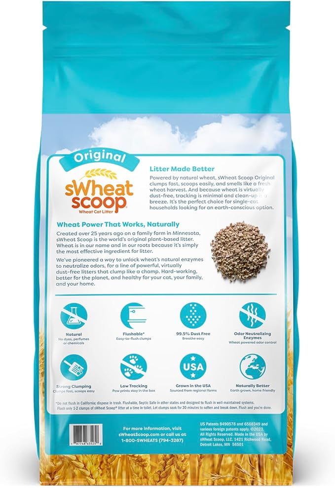 sWheat Scoop Natural Wheat Cat Litter, Original, Fast Clumping with Odor Neutralizing Enzymes, 25 Pound Bag