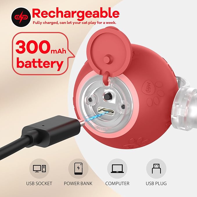 Interactive Cat Toys for Bored Indoor Cats - Motion Activated Fun with RGB Lighting, 2 Speed Settings & 3 Modes - Perfect for Cats & Kittens! (Red)